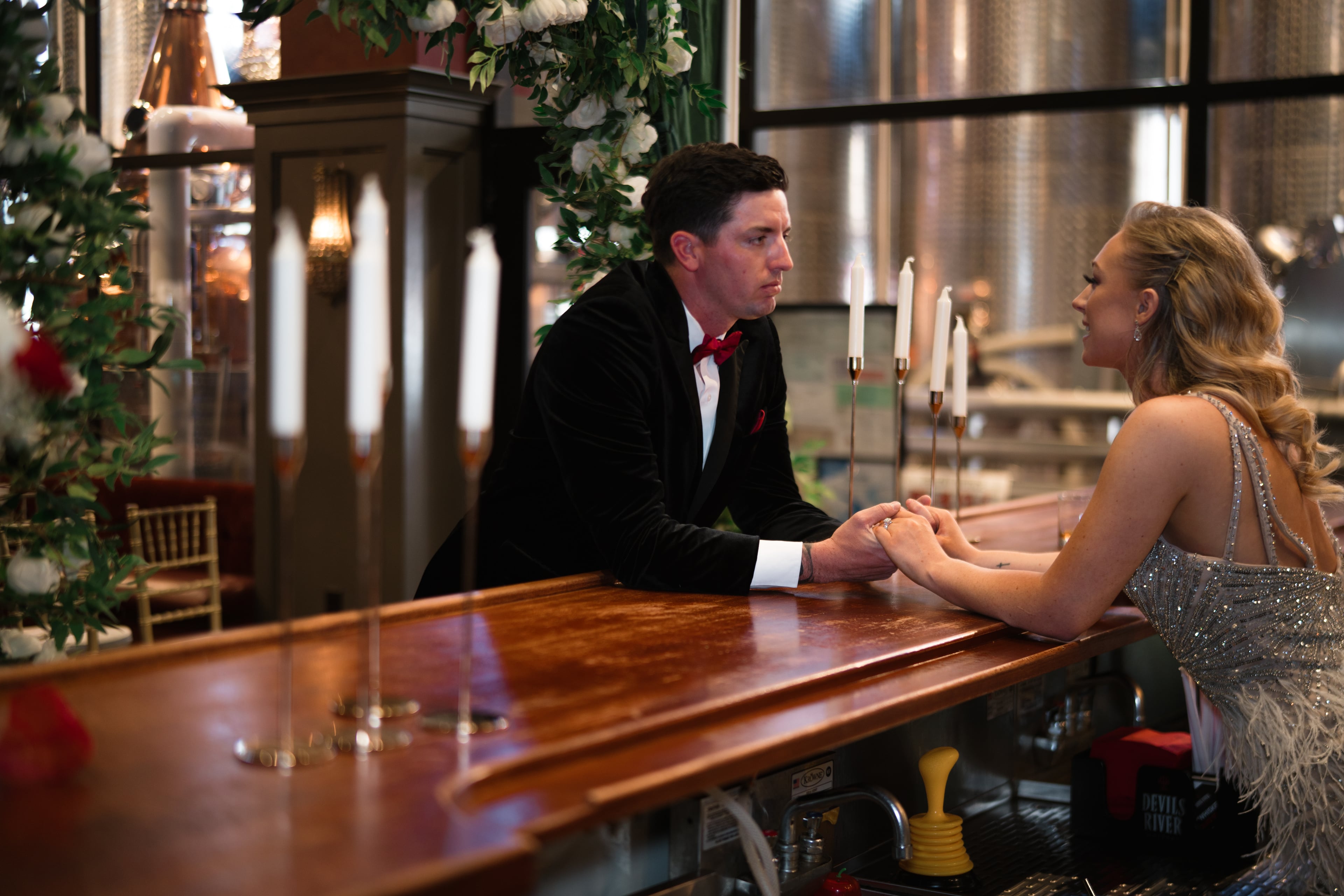 Devils River Decorator Romantic Candle Lit Moment Flower Backdrop At Brewery Bar